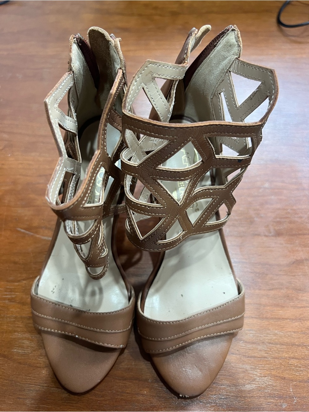 AEROSOLES Tan Geometric Cutout Strappy Heels